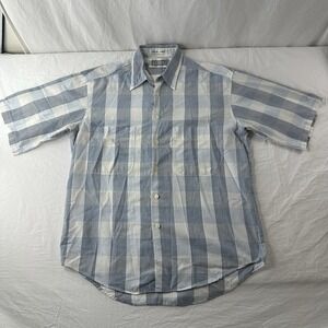 Vintage Levi's M Shirt Blue White Plaid Short Sleeve  Button Down Silver Label